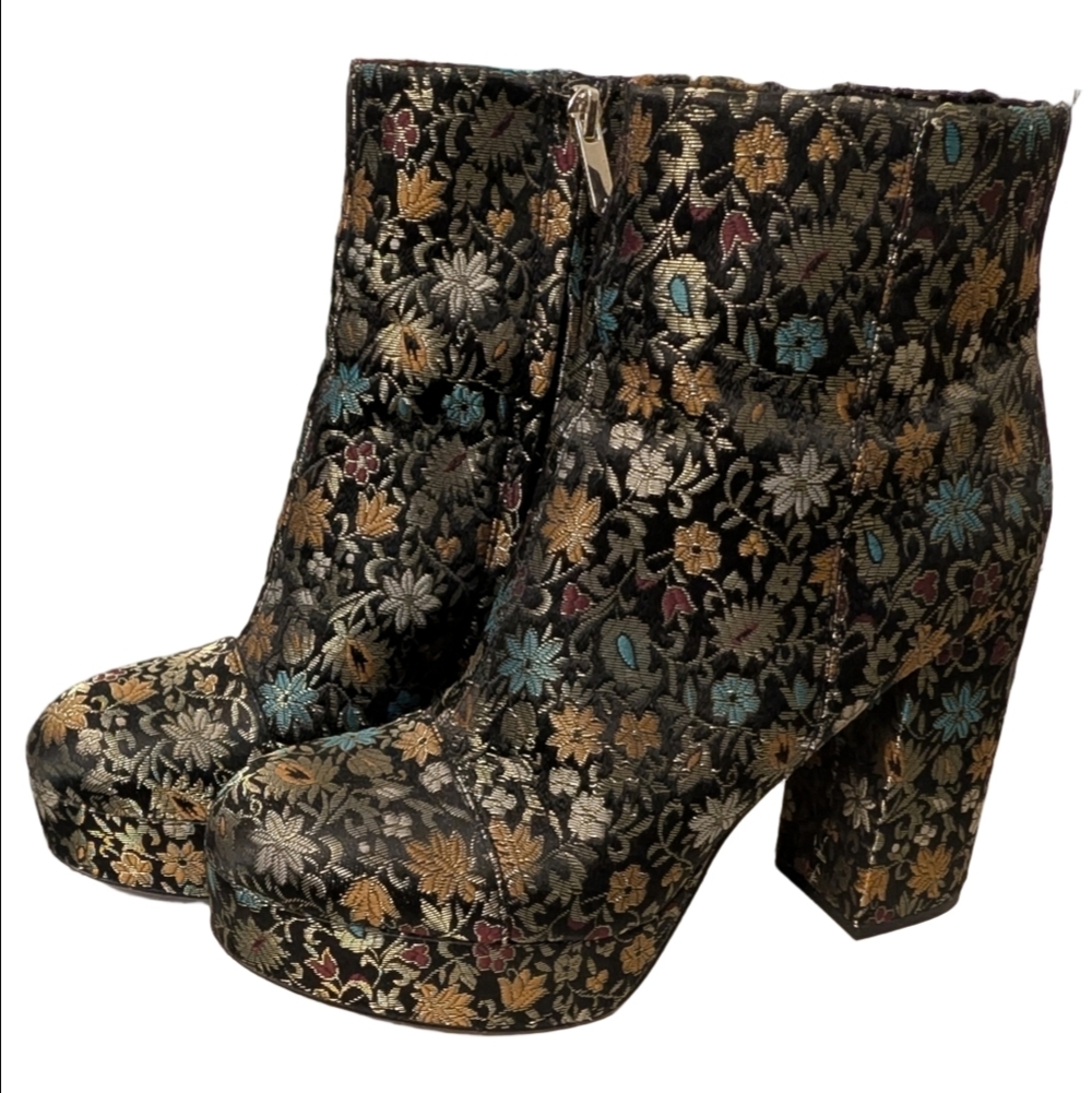 Sam Edelman Floral Brocade Platform Boots Heels Size 9